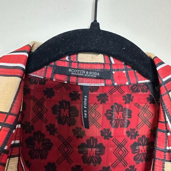 Scotch & Soda Les Filles Tartan Plaid Button Front Tie Blouse Women’s Large - Picture 5 of 9